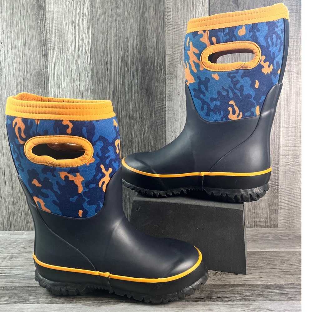 Bogs Grasp Neo Camo Kids Winter Boots Blue Orange Waterproof Insulated Size 10